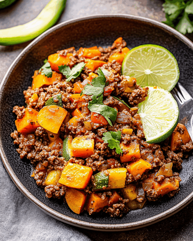 Ground Beef Zucchini Sweet Potato Skillet
