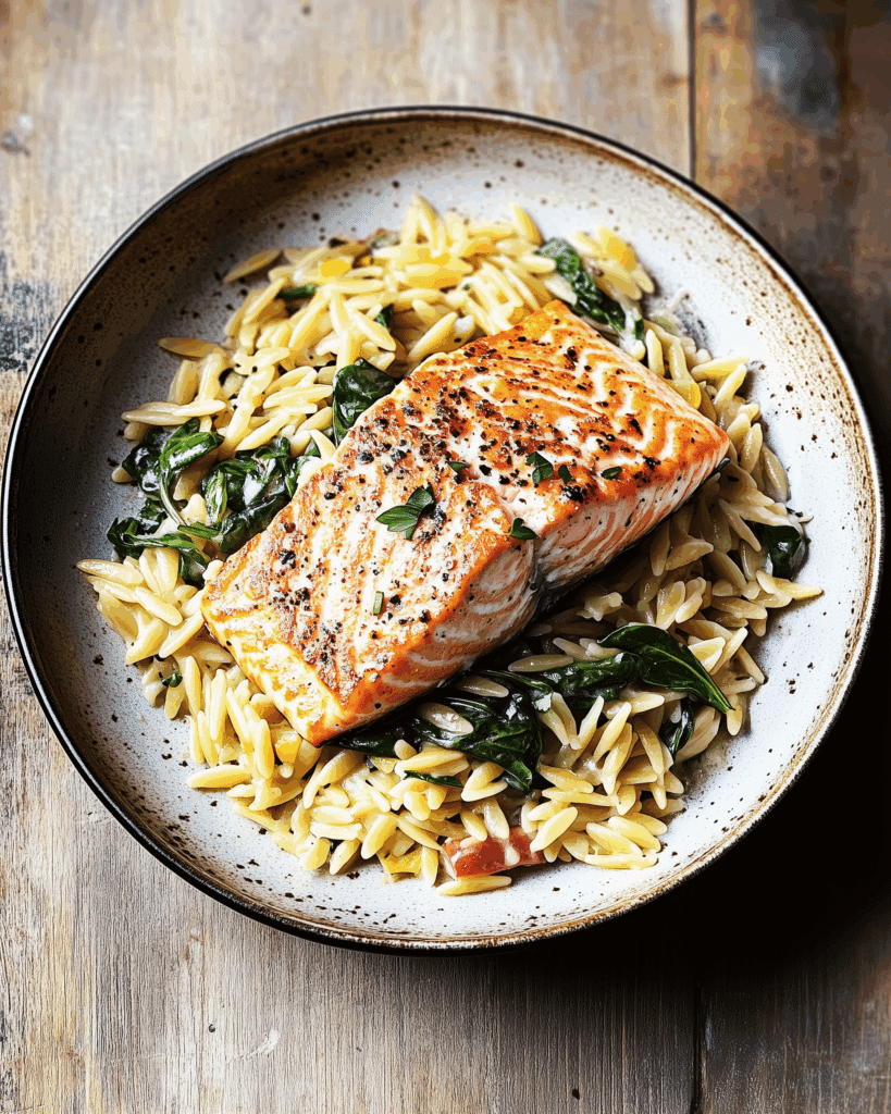 One Skillet Salmon with Lemon Orzo