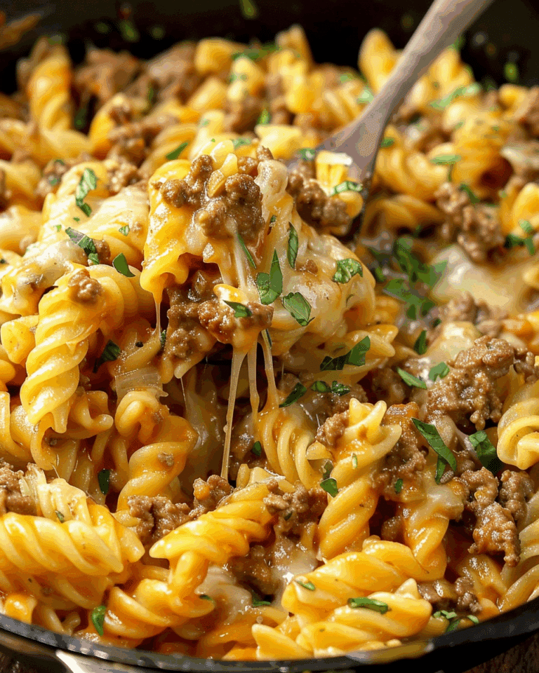 Cheesy Ground Beef Pasta Skillet