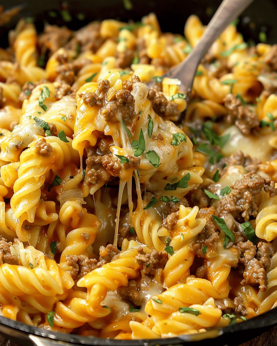 Cheesy Ground Beef Pasta Skillet