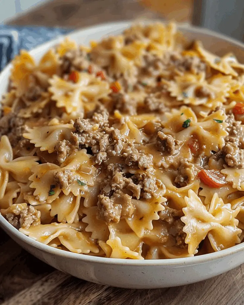 Creamy Velveeta Beef Pasta With Bowtie Noodles