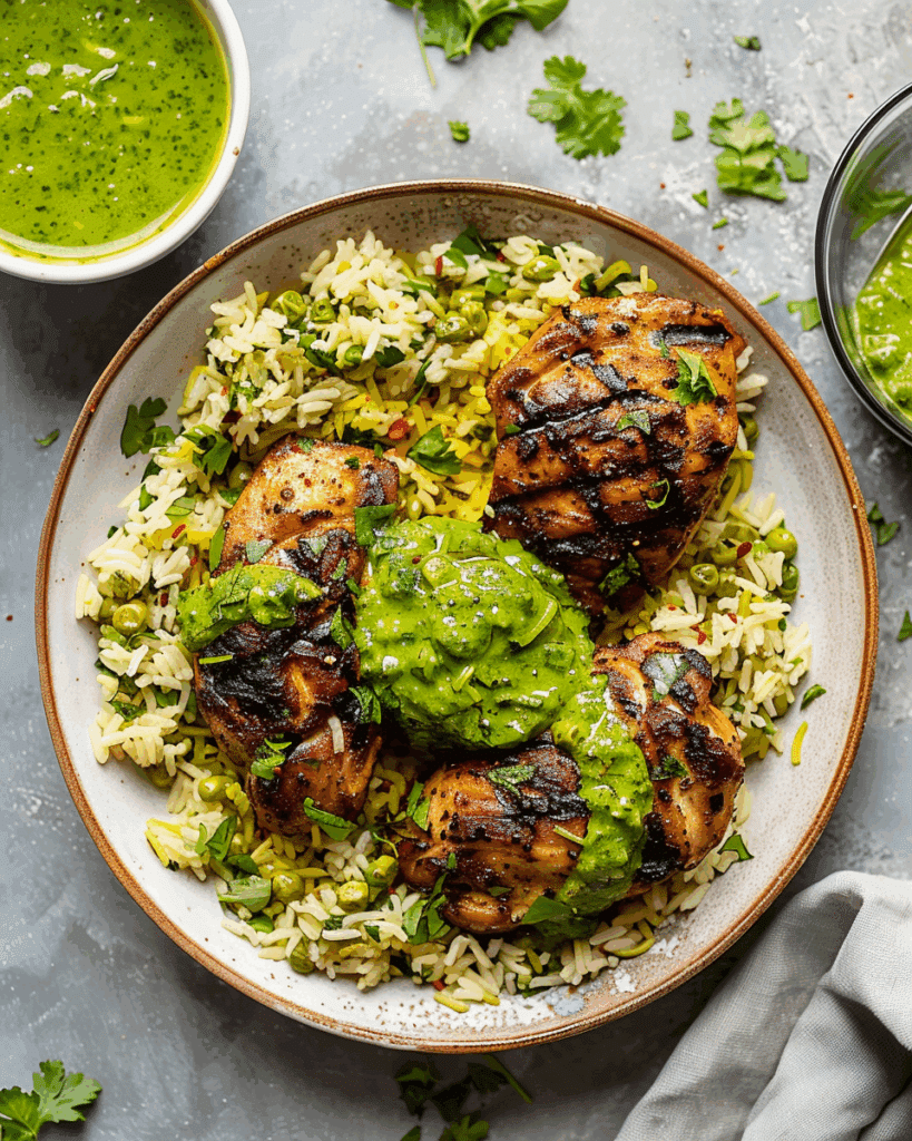 Peruvian Chicken & Rice with Green Sauce