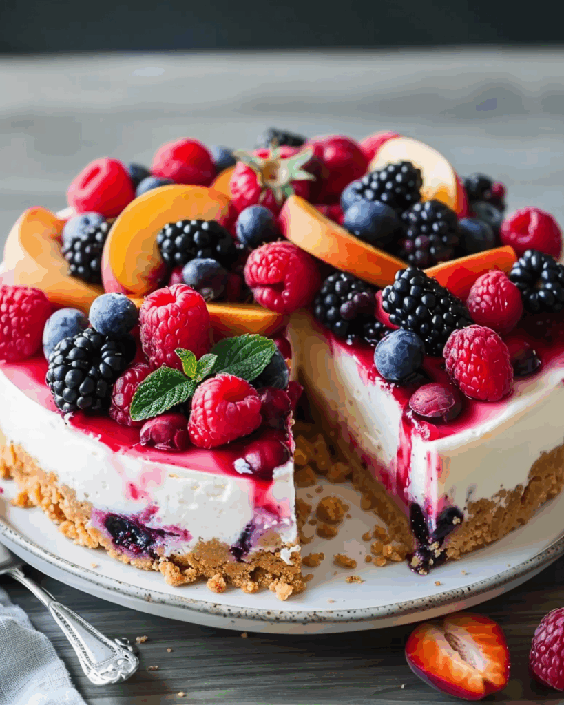 No-Bake Summer Berry and Peach Cheesecake