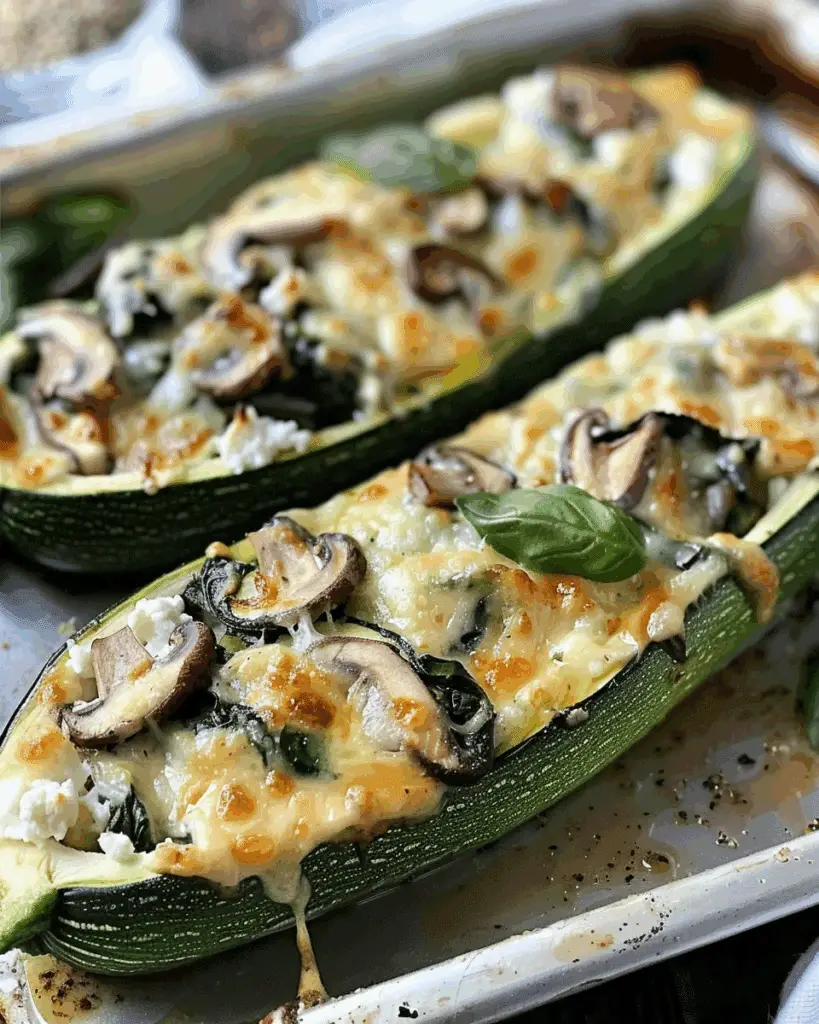 Savory Spinach, Mushroom, and Ricotta Stuffed Zucchini Boats