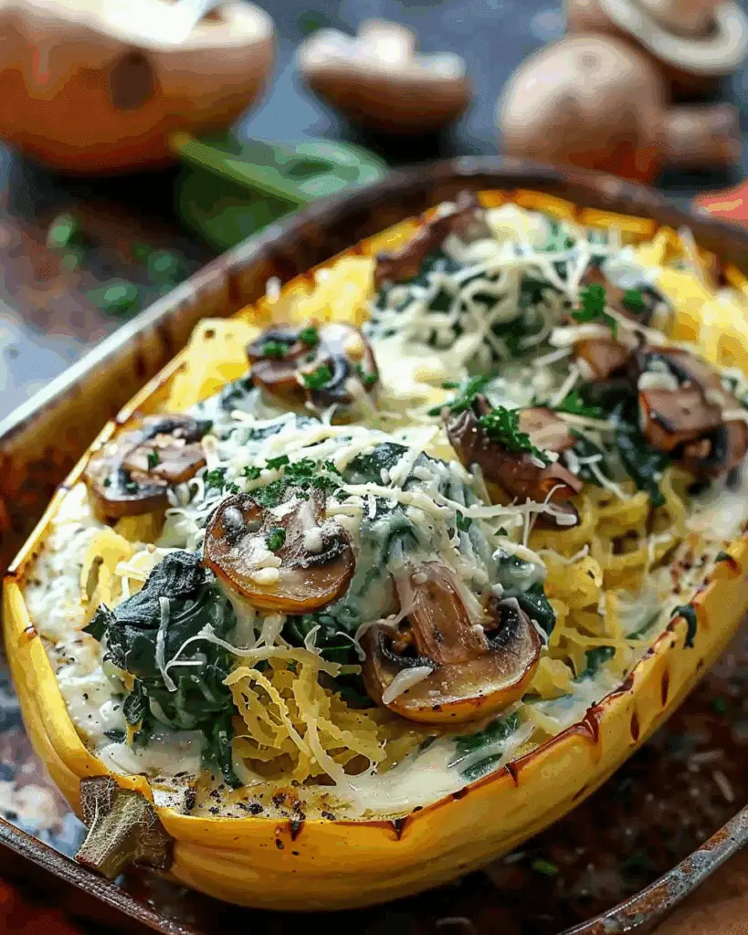 Creamy Spinach and Mushroom Stuffed Spaghetti Squash