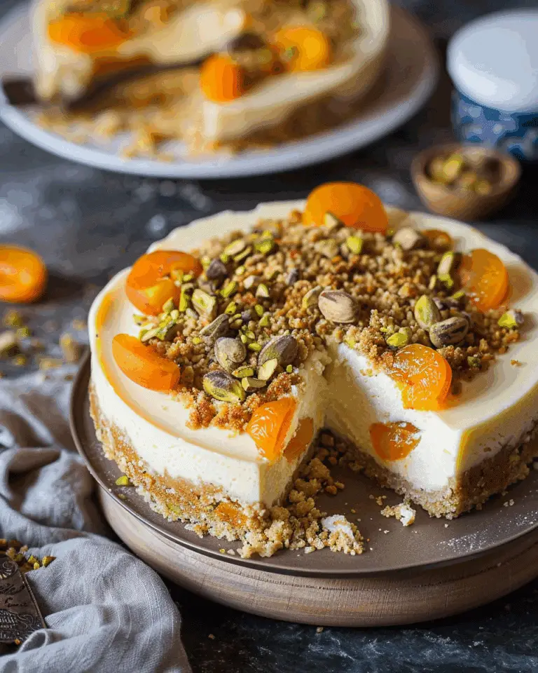 Apricot Cheesecake with Pistachio Crumble Topping