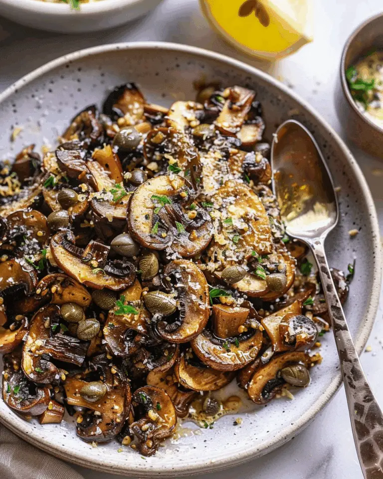 Crispy Roasted Wild Mushrooms with Garlic, Lemon, Capers & Parmesan