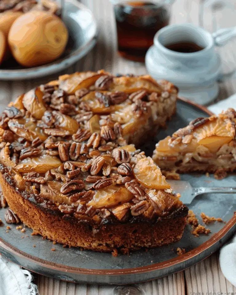 Gâteau renversé aux pommes, noix et miel