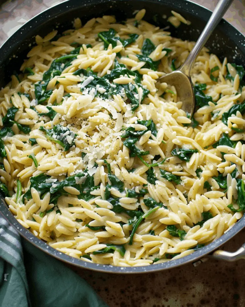 One‑Pot Creamy Spinach Parmesan Orzo Pasta