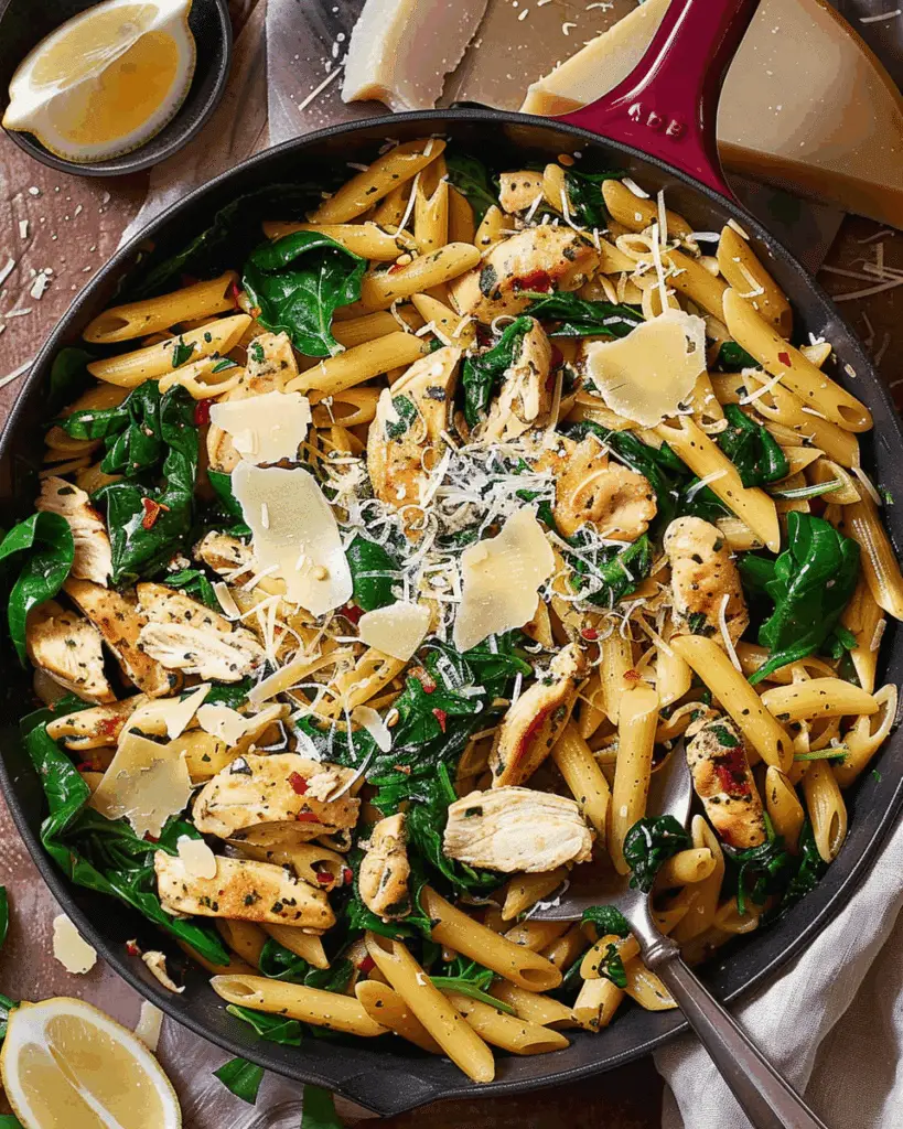 Best Chicken & Spinach Skillet Pasta with Lemon & Parmesan