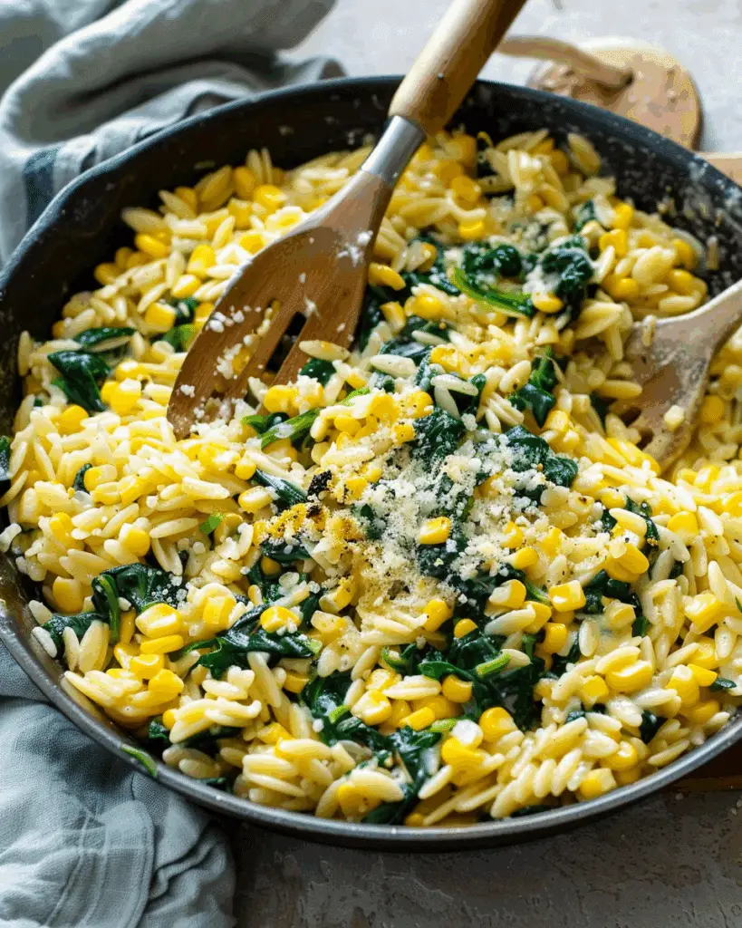 Creamy Corn and Spinach Orzo