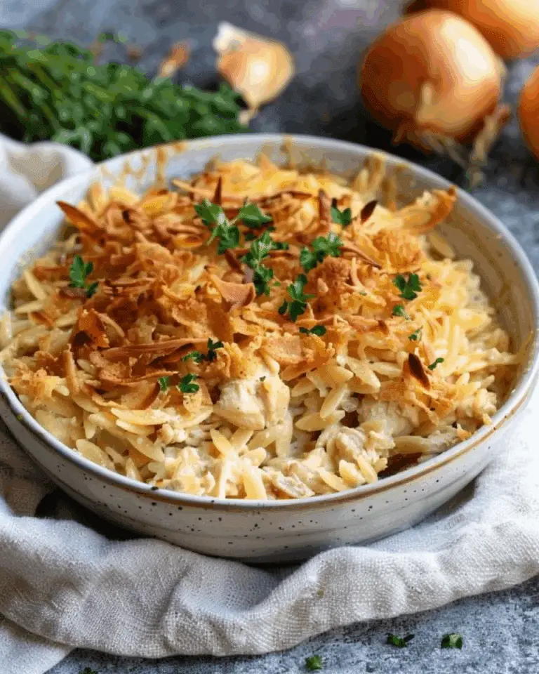 Best French Onion Chicken Orzo Casserole