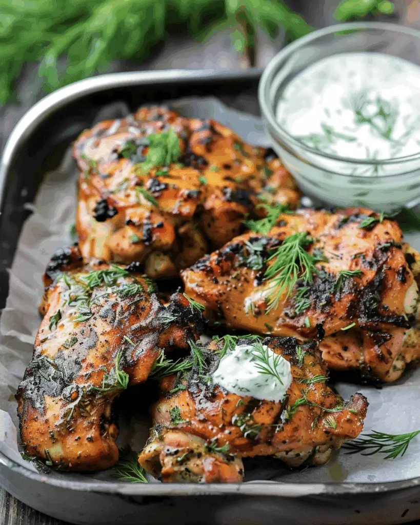 Mediterranean Grilled Chicken Thighs with Dill Yogurt Sauce