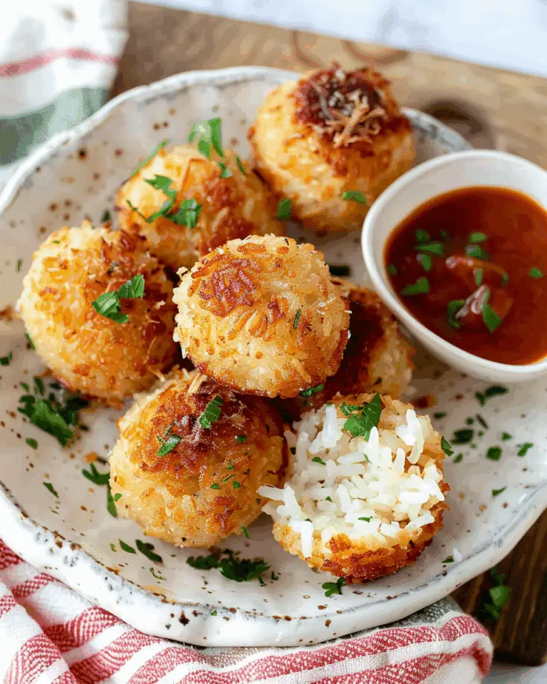 Pan‑Fried Mozzarella Cheese Stuffed Rice Balls with Marinara