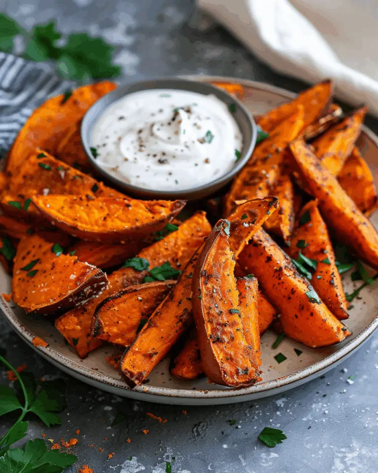 Baked Sweet Potato Wedges with Garlic Yogurt Dip