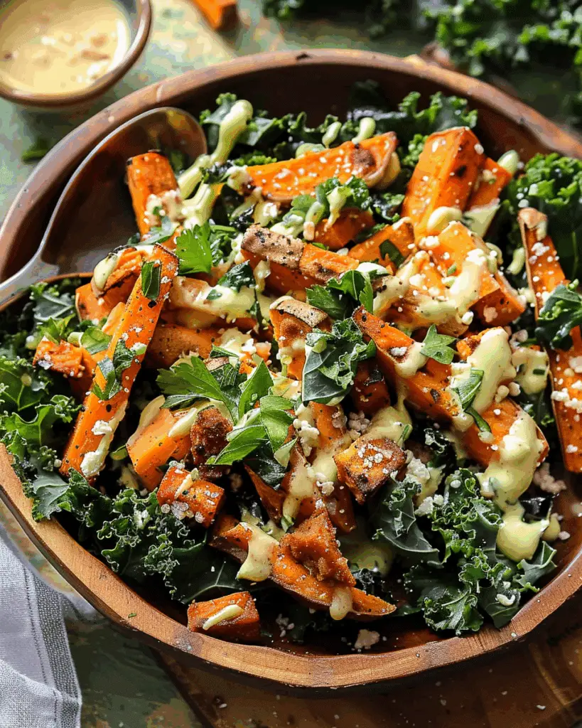 Sweet Potato Kale Salad with Creamy Honey Mustard Dressing