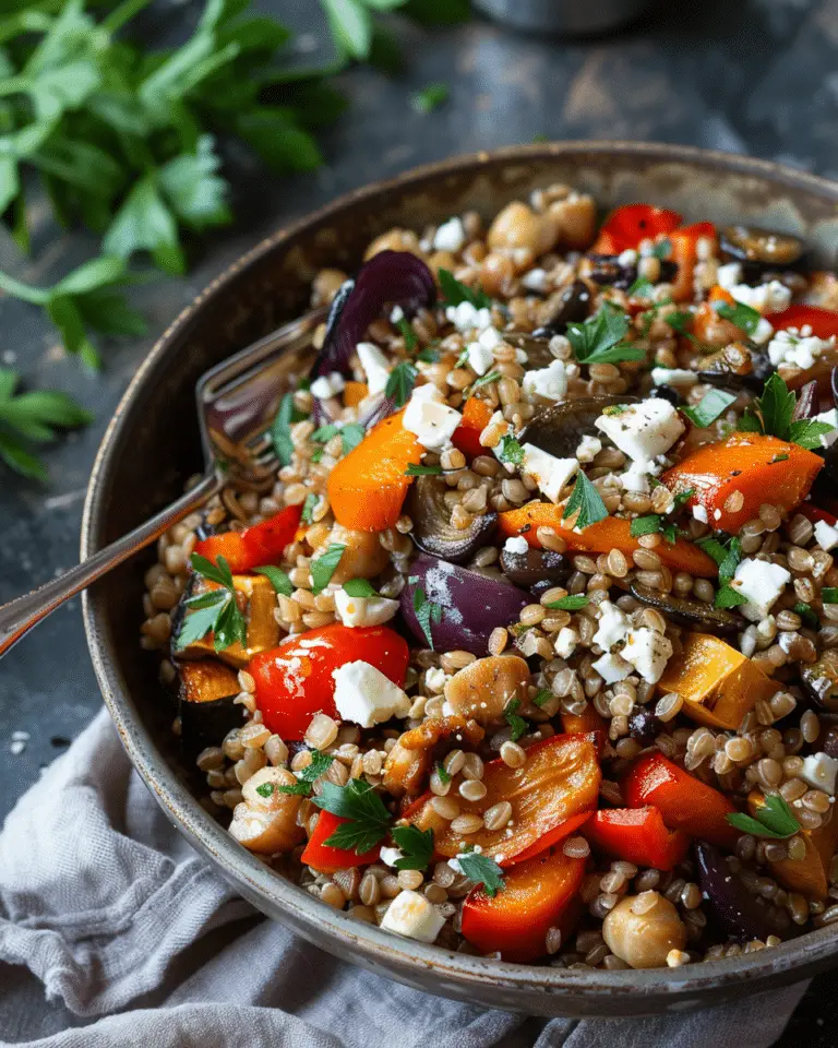 Winter Farro Salad with Roasted Vegetables and Feta