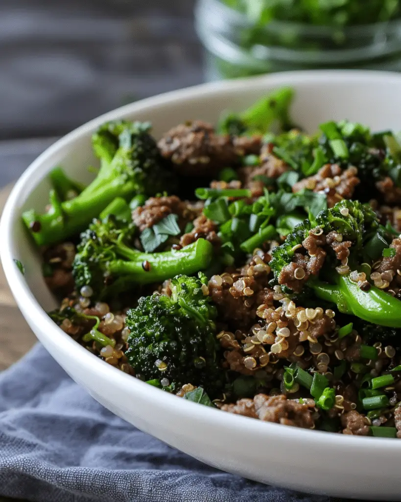 Fast Grass‑Fed Ground Beef & Broccoli with Quinoa
