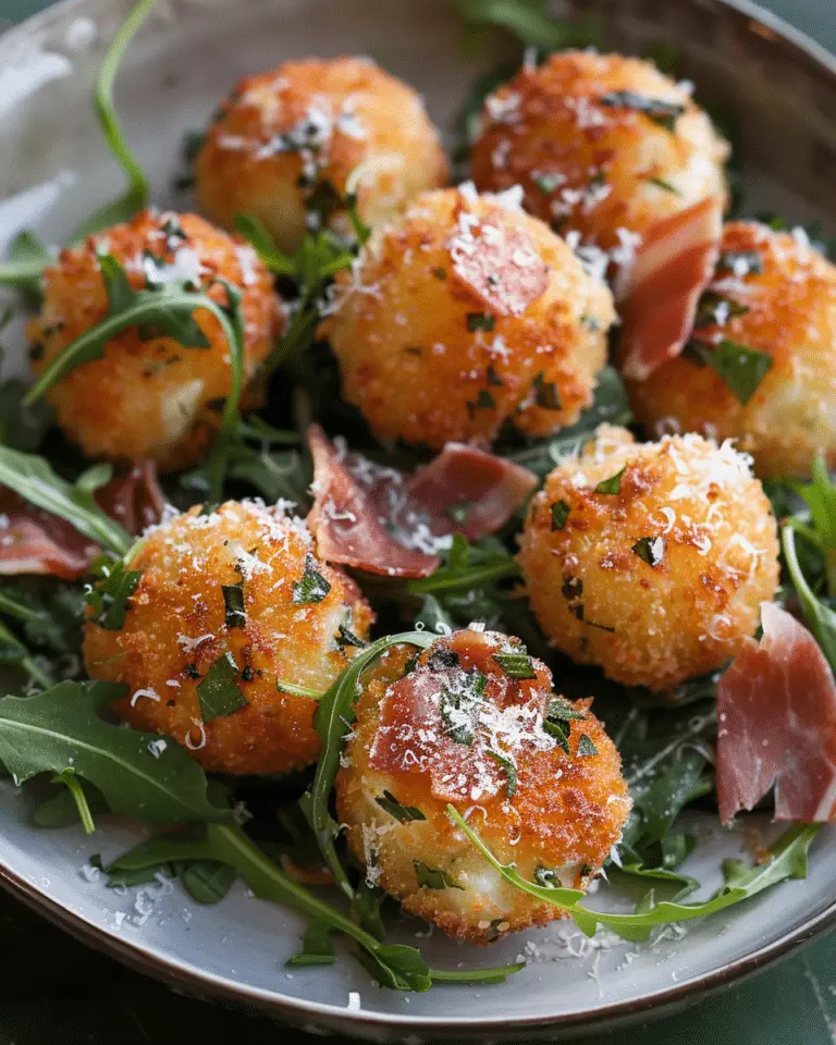 Fried Polenta Bites with Parmigiano Cream, Bresaola and Arugula