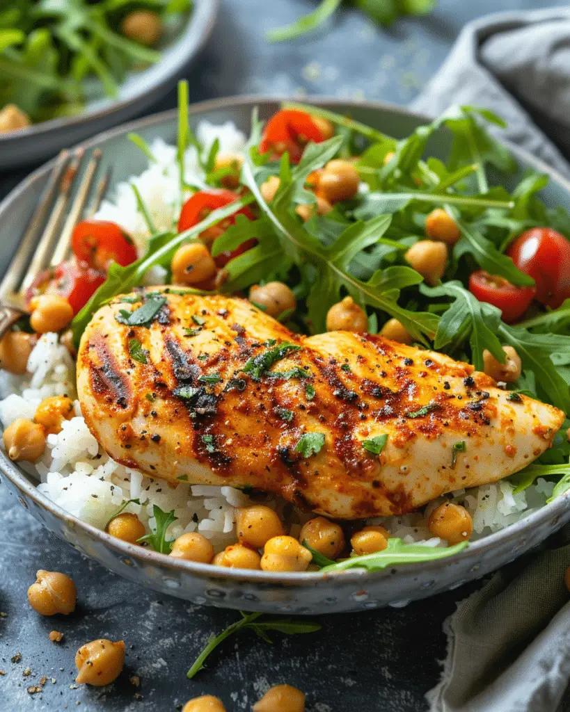 Chicken with Spicy Chickpeas and Arugula