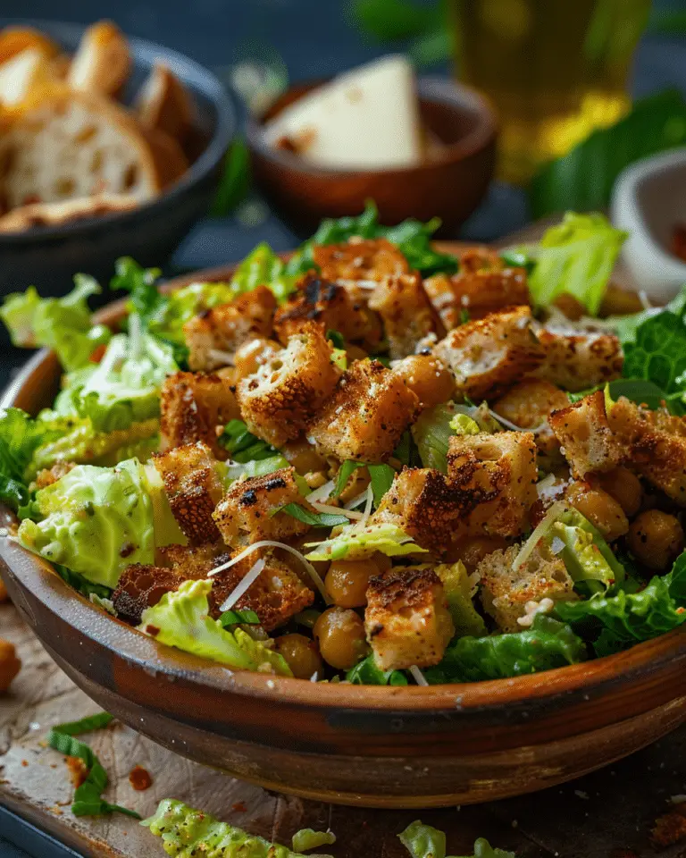 Vegan Caesar Salad with Spiced Chickpeas