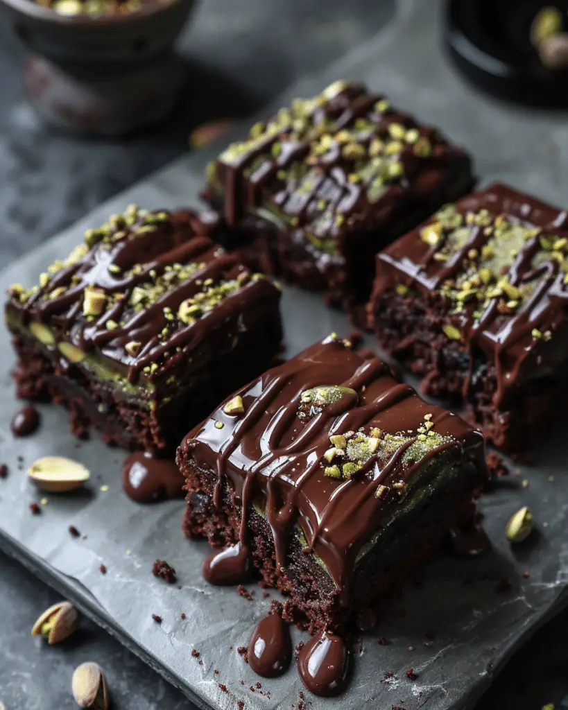 Pistachio Brownies with Pistachio Ganache