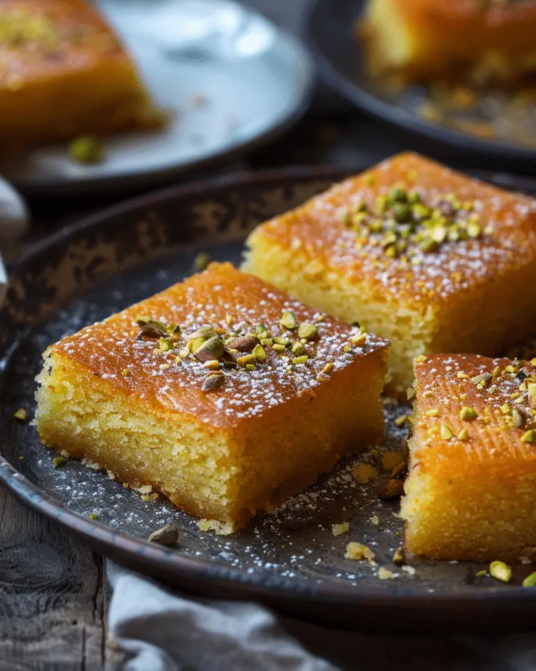 Saffron Pistachio Basbousa