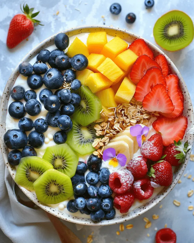 Vibrant Rainbow Fruit Bowl with Dreamy Vanilla Yogurt