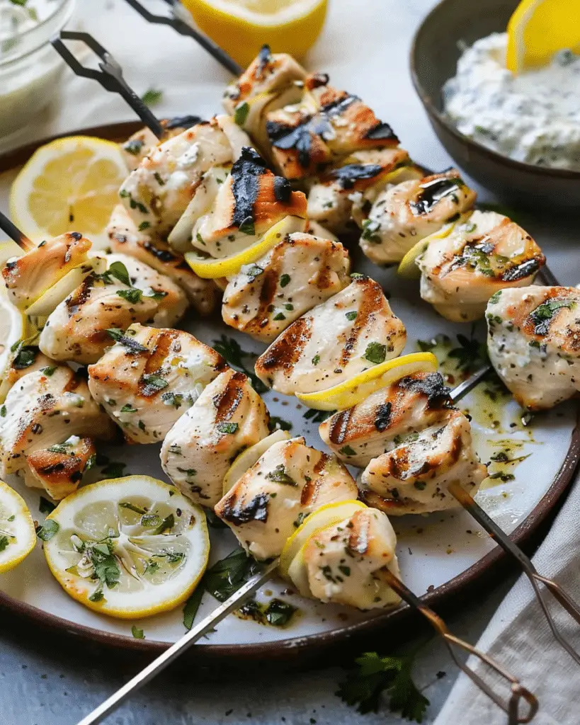 Greek Lemon Chicken Skewers with Tzatziki Sauce