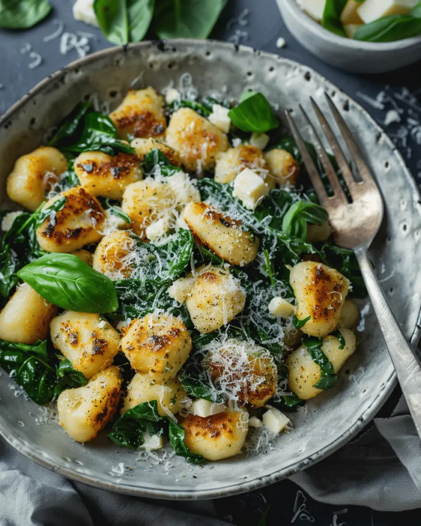 Crispy Gnocchi With Spinach and Feta