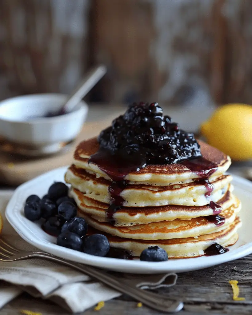 Lemon Ricotta Pancakes with Blueberry Sauce