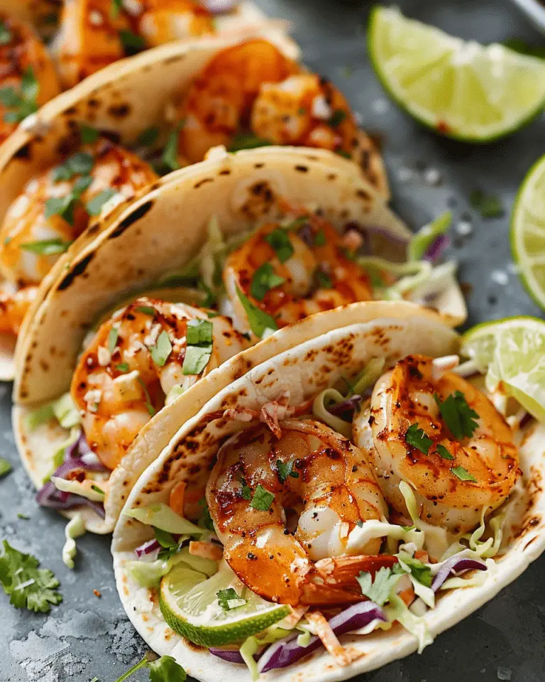 Chili Shrimp Tacos with Creamy Lime Slaw