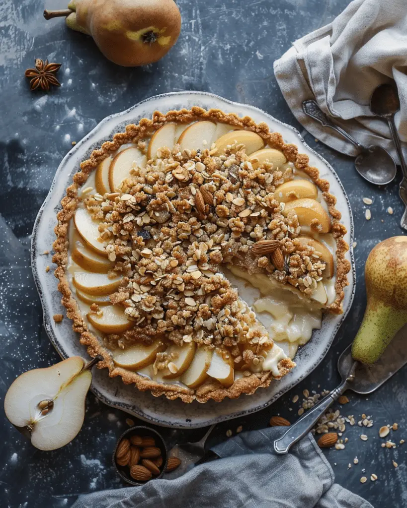 Chai Spiced Pear Almond Crumble Tart
