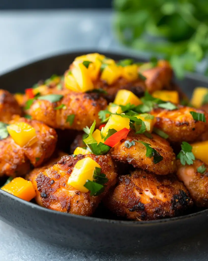 Crispy Air Fryer Salmon Bites with Mango Salsa Delight