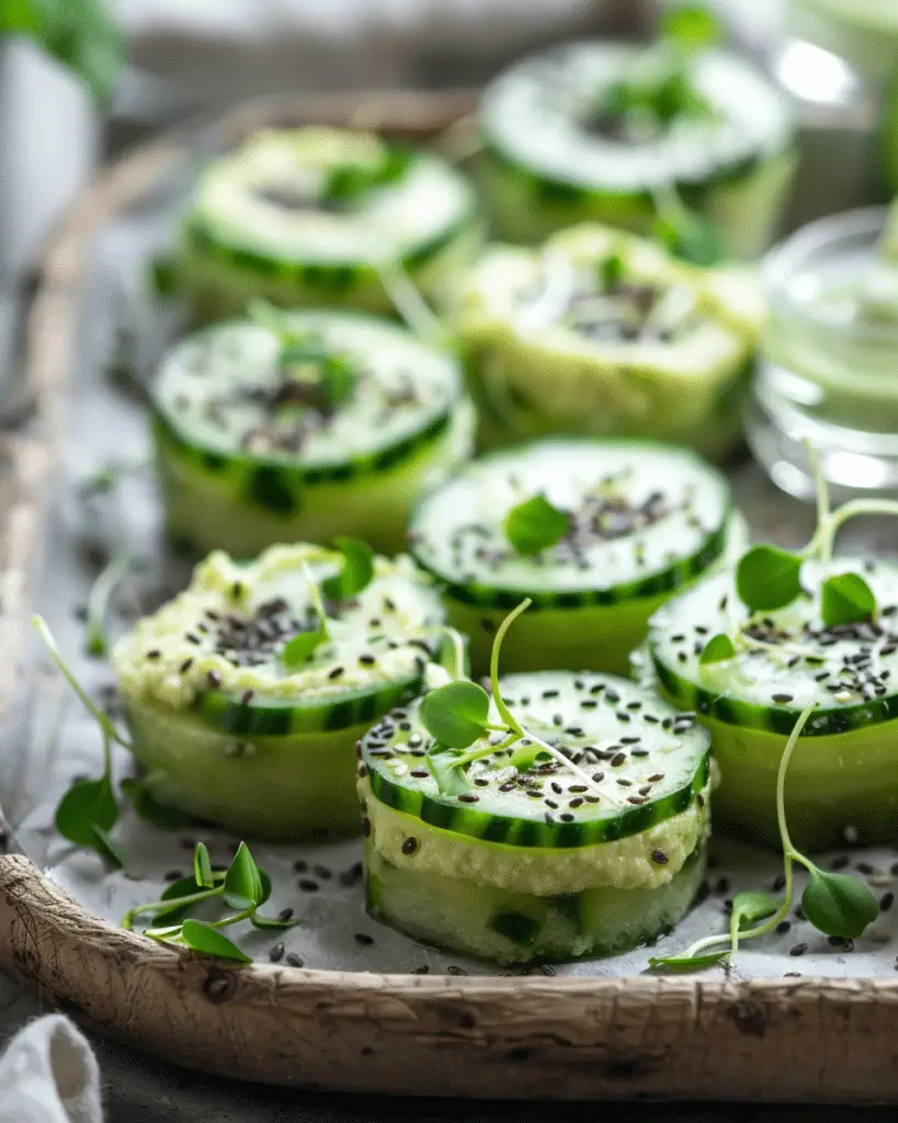 Cucumber Hummus Bites with Chia Sprouts Recipe