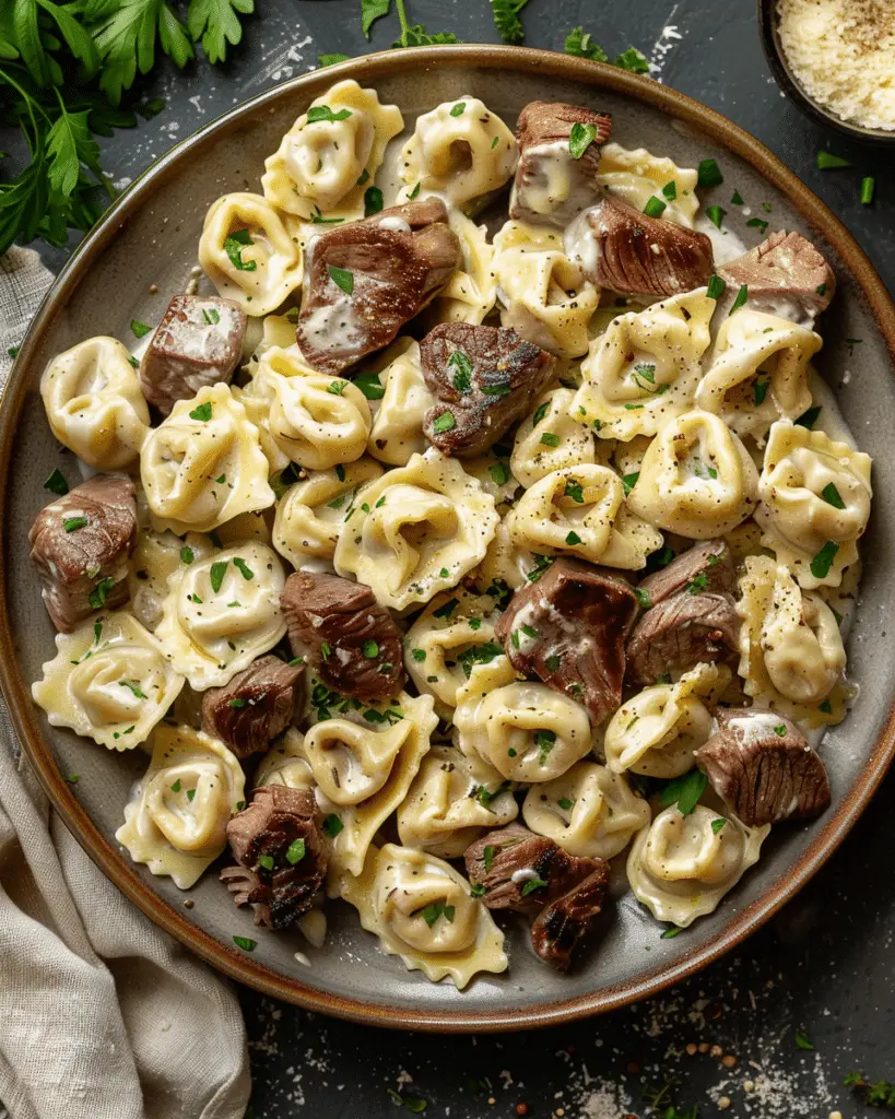 Garlic Butter Steak Bites & Creamy Alfredo Tortellini