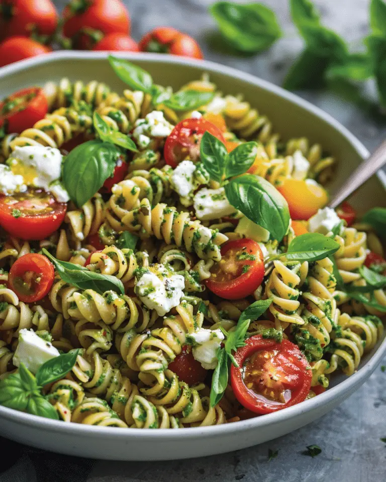 Pesto Pasta Salad with Tomatoes & Mozzarella