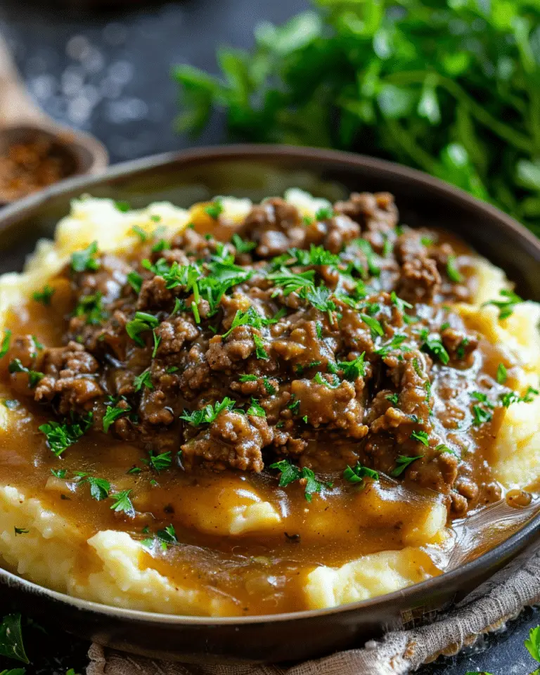 Ground Beef and Gravy Over Mashed Potatoes