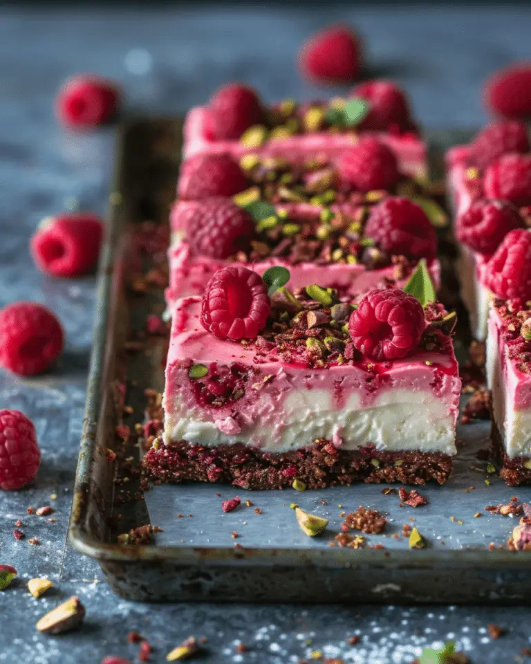 Heavenly Raspberry Pistachio Cheesecake Bars