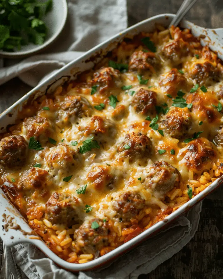 Cheesy Meatballs and Rice Casserole