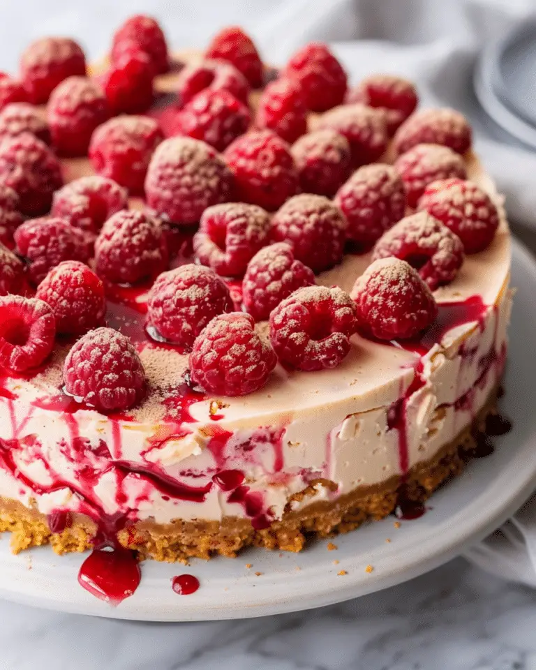 Peach Raspberry Cheesecake A creamy and fruity cheesecake made with a buttery graham cracker crust, swirled with fresh raspberries and sweet peaches—perfect for summer dessert lovers.