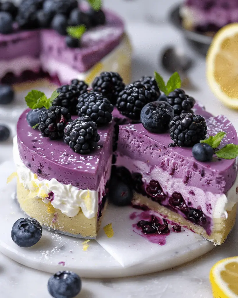 Lemon Blueberry Shortbread Mousse Cake