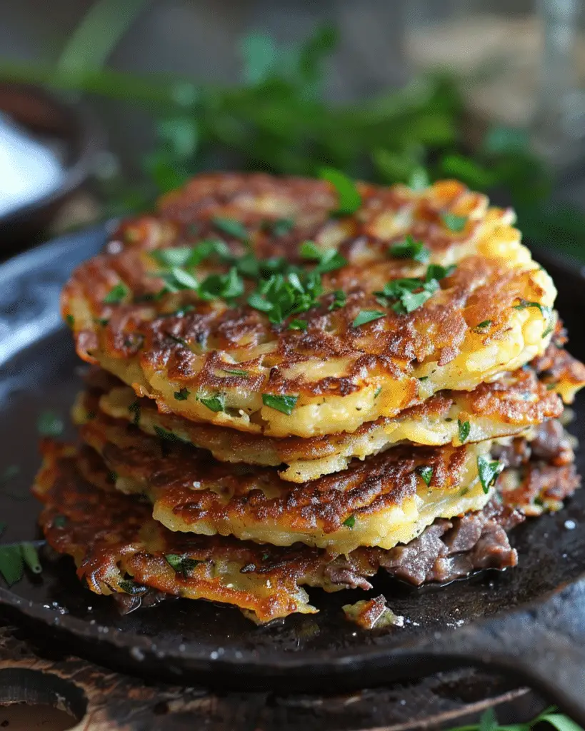 Potato Pancakes with Savory Beef and Cheese