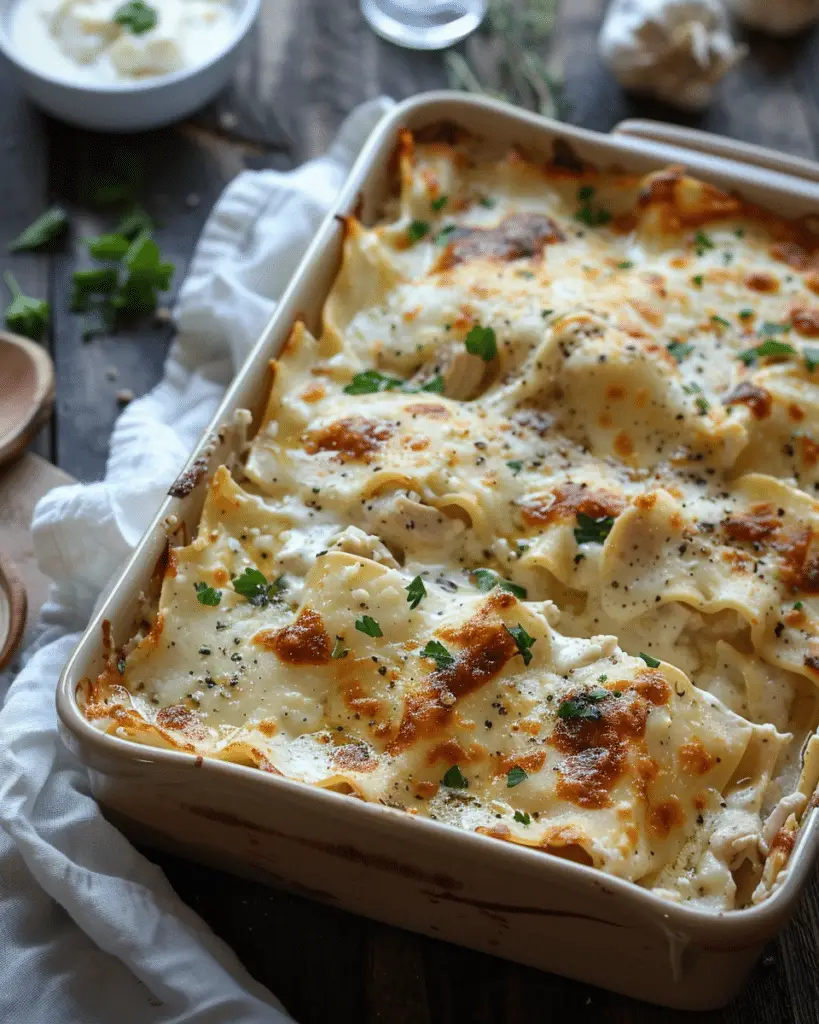 Creamy White Cheese Chicken Lasagna