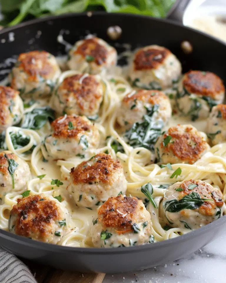 Chicken Ricotta Meatballs with Spinach Alfredo Sauce
