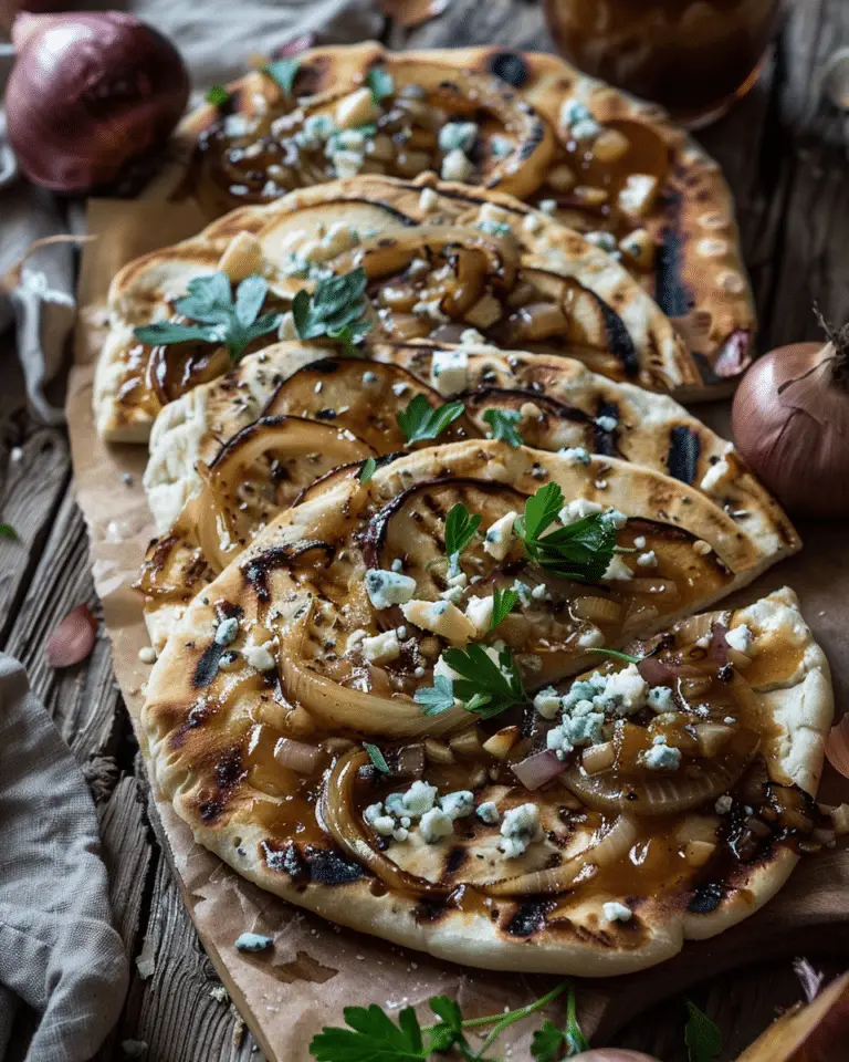 Grilled Caramelized Onion, Blue Cheese, and Apple Butter Flatbread