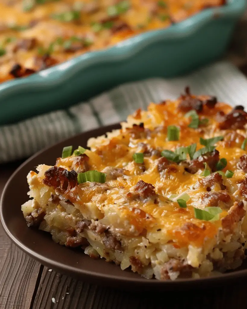Sausage & Cream Cheese Hash Brown Breakfast Casserole