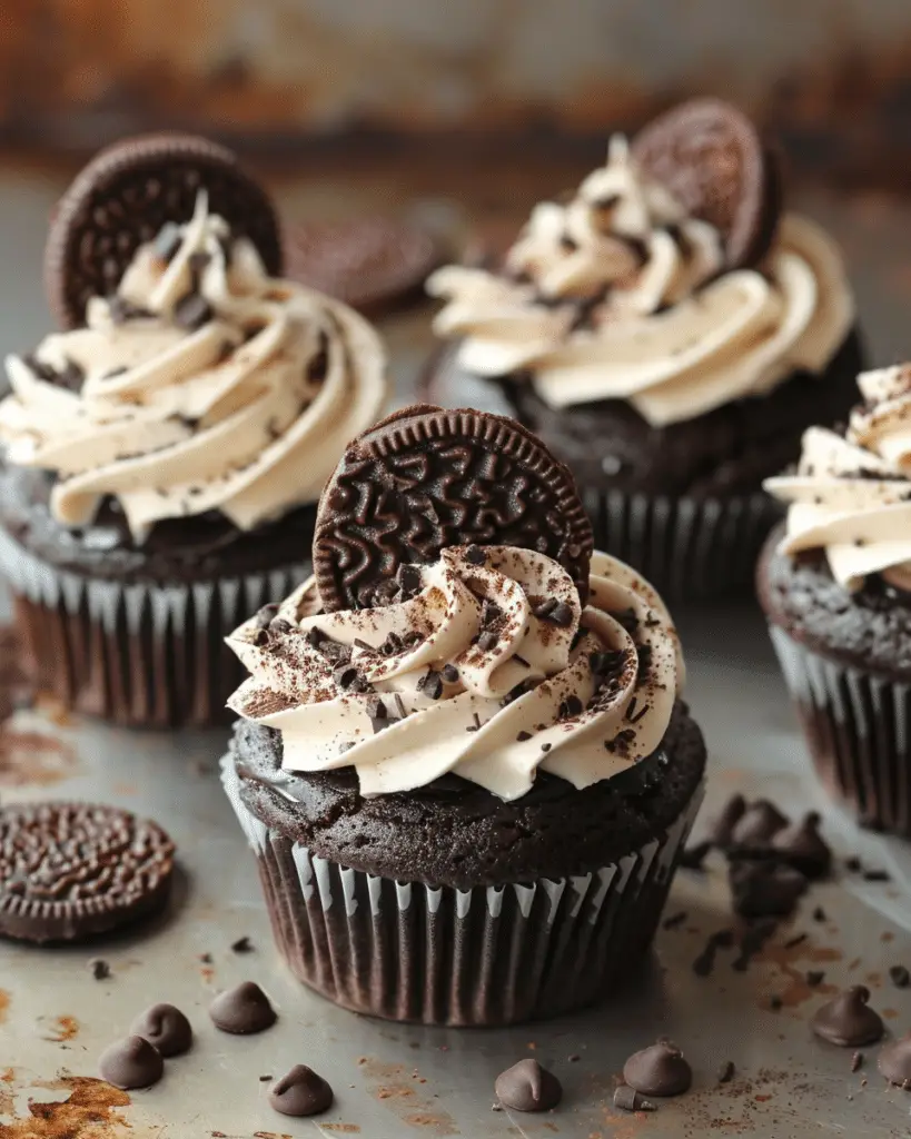 Cookies & Cream Cupcakes with Chocolate Ganache Filling