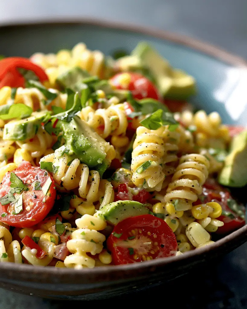 Corn Pasta Salad with Tomato and Avocado
