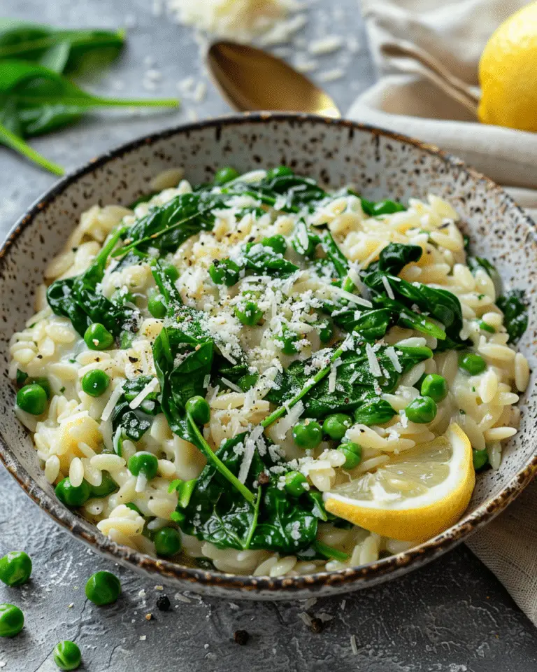 Lemon Orzotto with Spinach and Peas